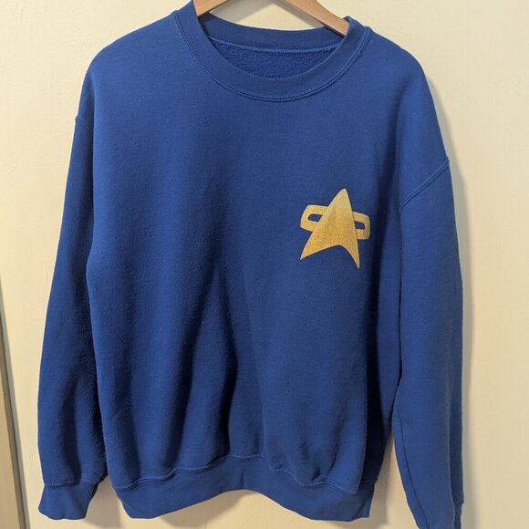 Vintage Star Trek Comm Badge Logo Sweatshirt Blue Unisex Crewneck Kirk Spock - Picture 4 of 8